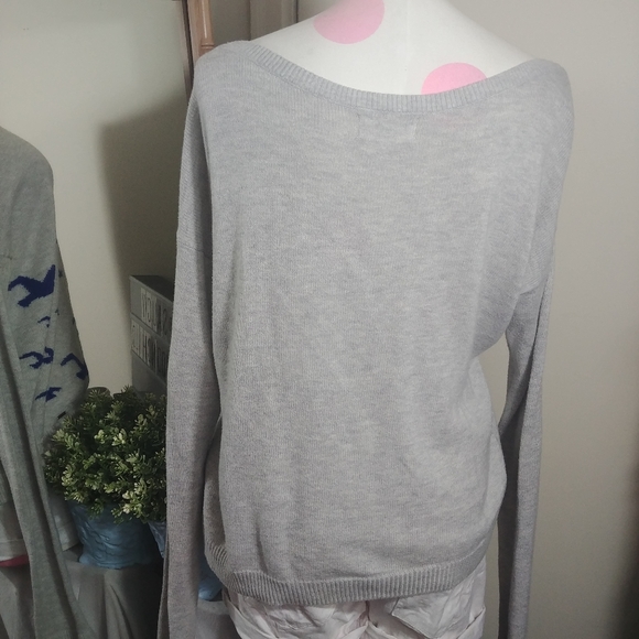 Hollister | Gray Navy Bird Knit Off The Shoulder Dolman Sweater Small - Picture 6 of 8